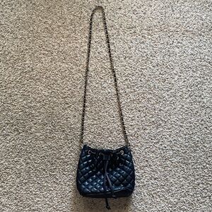 Quilted Black Chain Strap Crossbody Bucket Purse